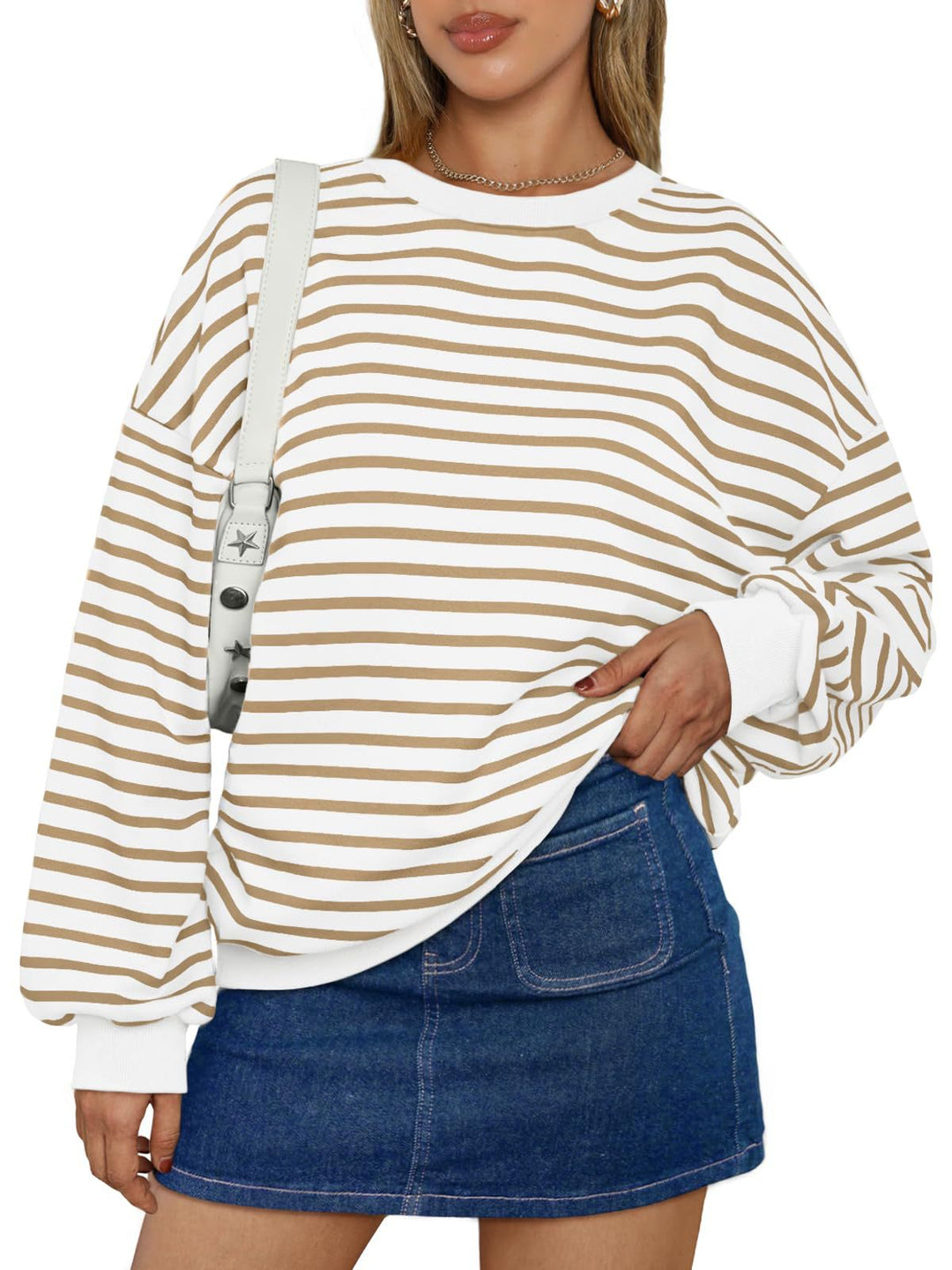 Dame Oversized Stribetrøje med bred pasform og elastiske manchetter Stilla