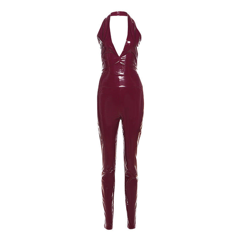Dame Figurtilpasset Latexdress med dyb V-udskæring og rygsnøring Skovae