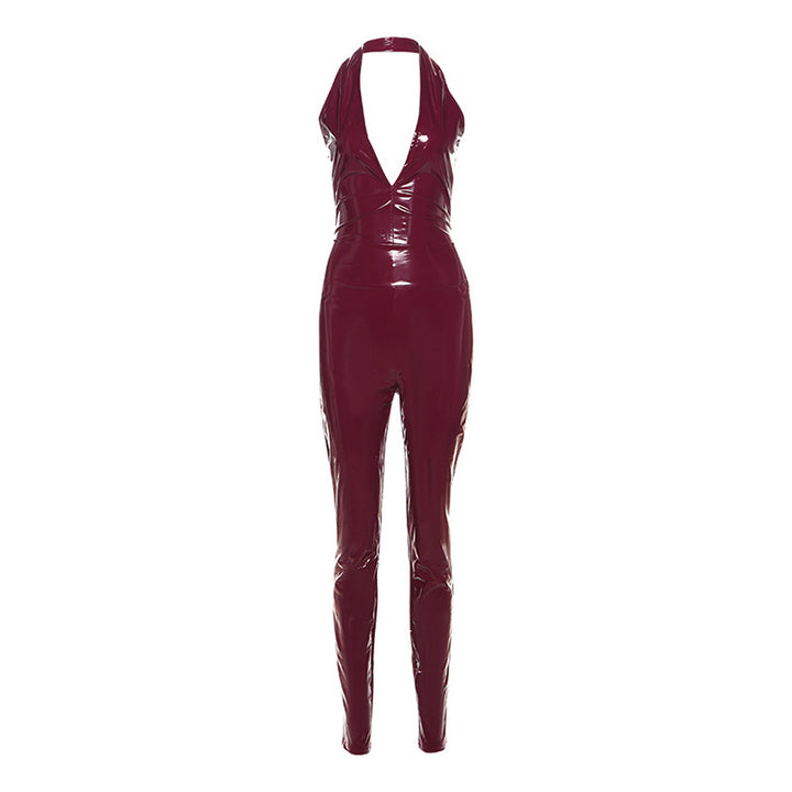 Dame Figurtilpasset Latexdress med dyb V-udskæring og rygsnøring Skovae