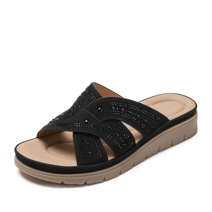 Dame sandaler med fashionable glitrende perler og komfortabel fodseng Stilla