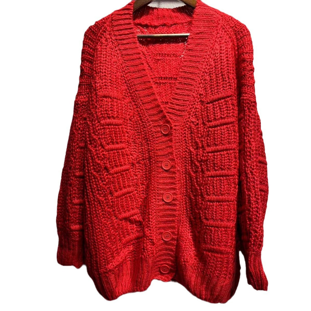 Dame Groftstrikket jakke med oversized skæring og elegante knapper Stilla