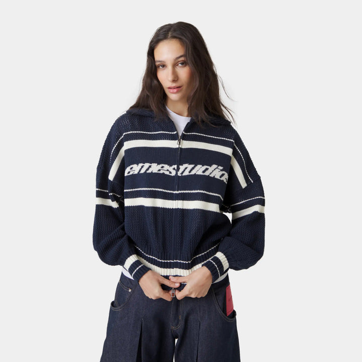 Kvinders trendy lynlås sweatervest med høj krave og tekstureret stof Stilla