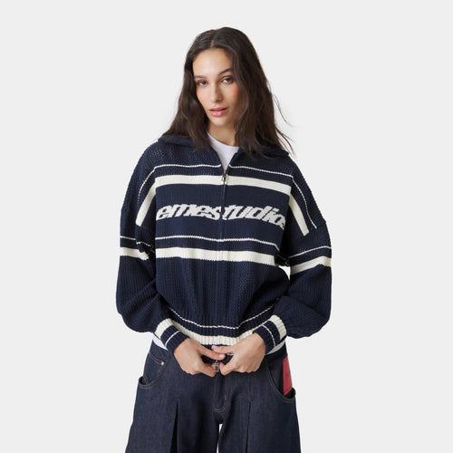 Kvinders trendy lynlås sweatervest med høj krave og tekstureret stof Stilla