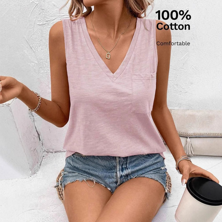 Dame V-hals Top i 100% bomuld Stilla