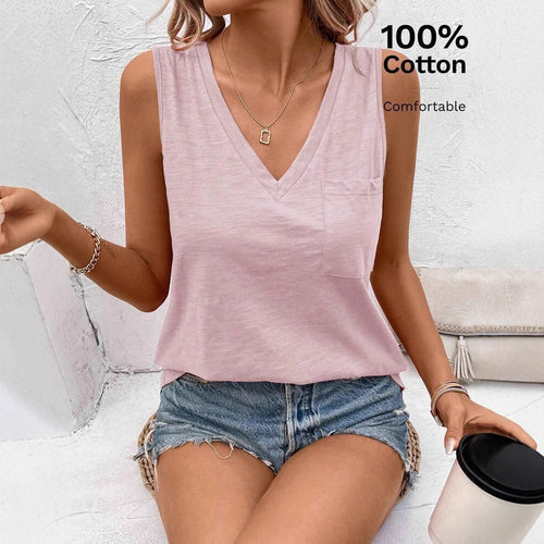 Dame V-hals Top i 100% bomuld Stilla
