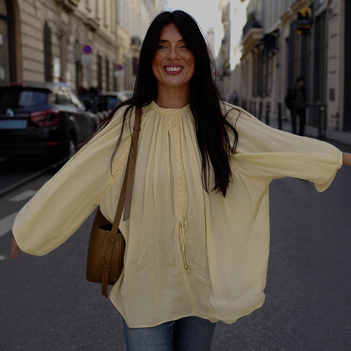 Dame let chiffon top med legende ruffle design Stilla