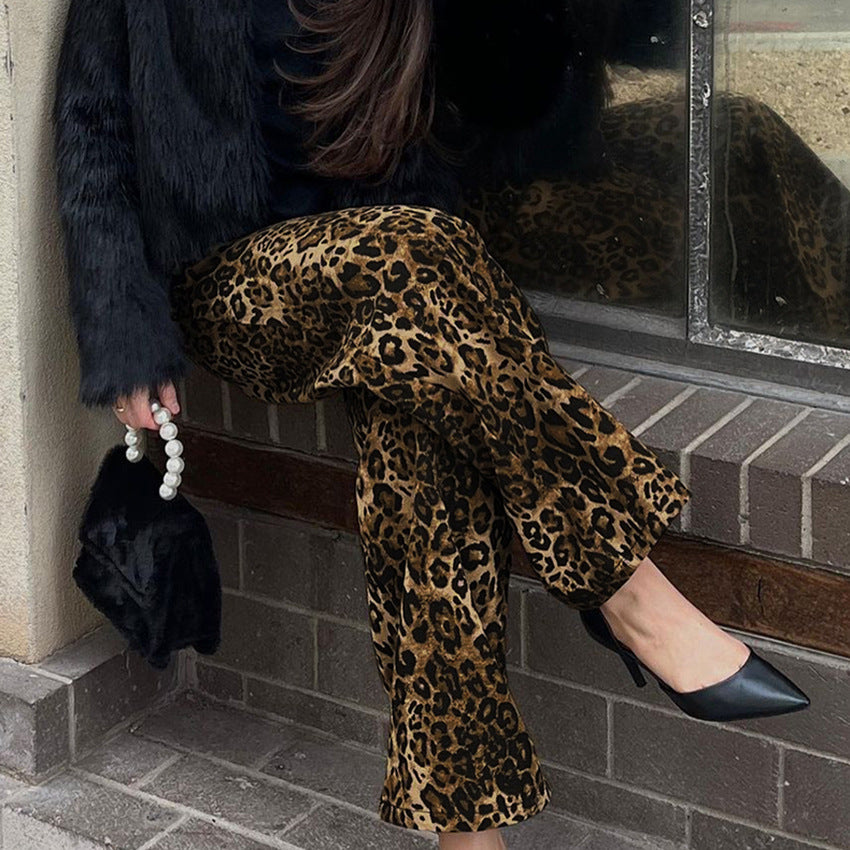 Dame Løs pasform Leopard-bukser med elegant plissering Stilla