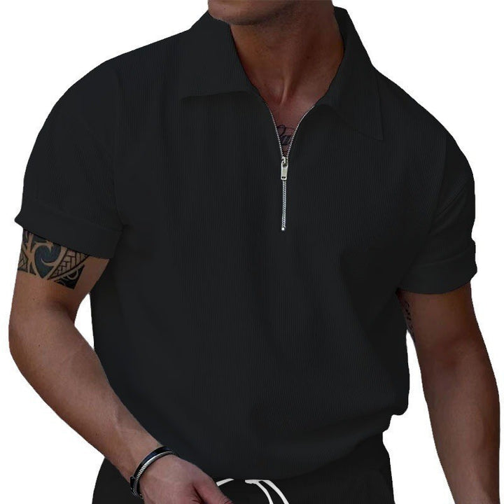 Herrer kortærmet polo-shirt med moderne lynlås og struktureret stof Stilla