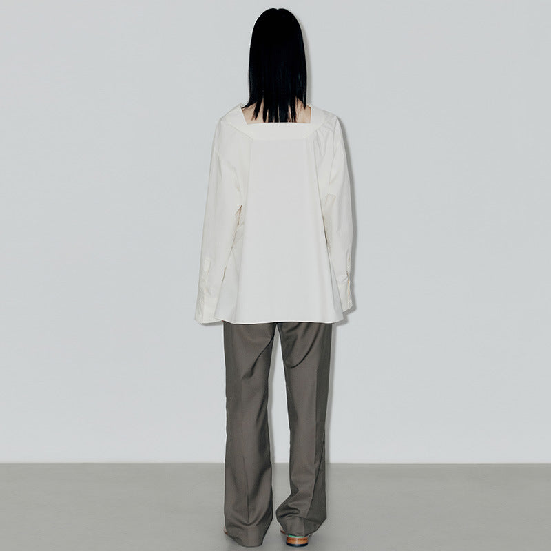Dame middelalder bluse med asymmetrisk snit og voluminøse ærmer Stilla