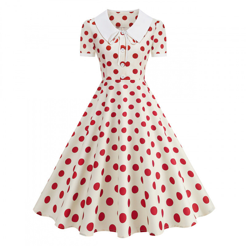Dame Retro Maxikjole med Krave og Dots Skovae