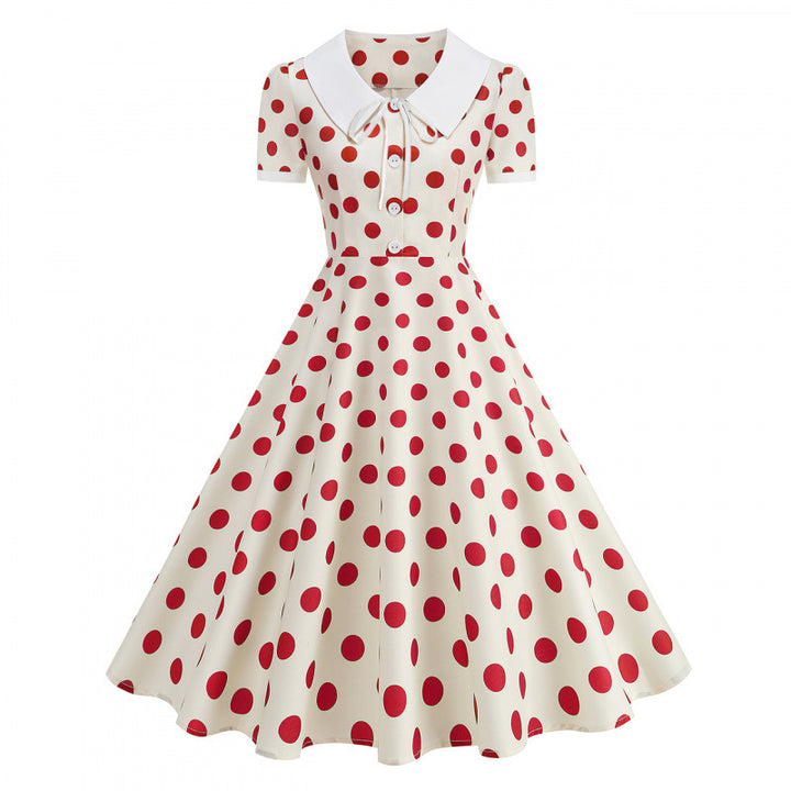 Dame Retro Maxikjole med Krave og Dots Skovae