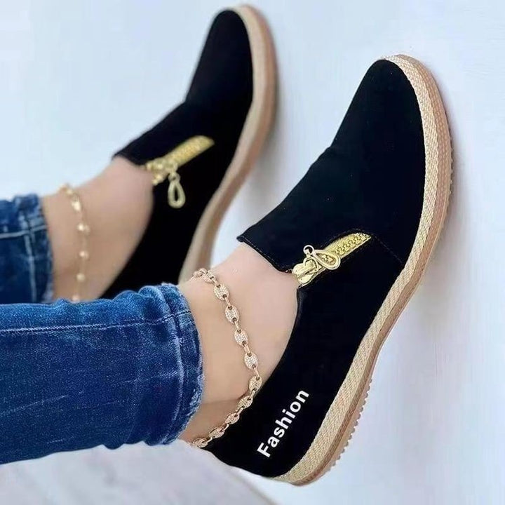 Dame Mode Slip-On Sneakers med dekorativ lynlås og behageligt fodseng Stilla