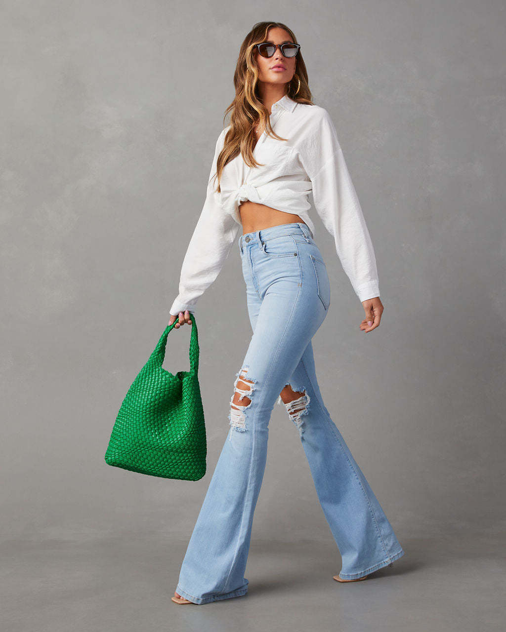 Dame Flared Jeans med Destroyed-detaljer og høj talje Stilla