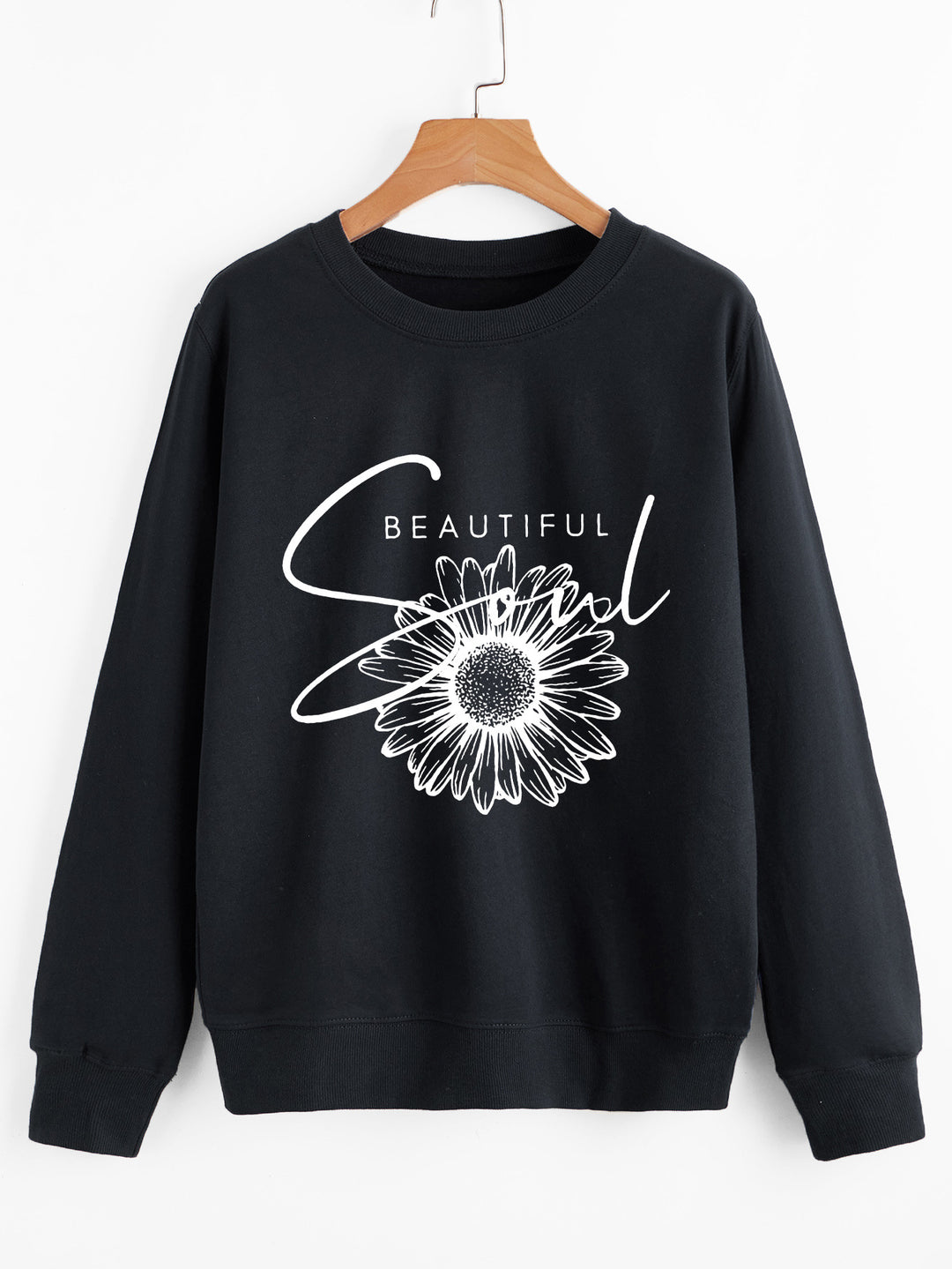 Kvindes sweatshirt med blomstermotiv og inspirerende tekst Stilla