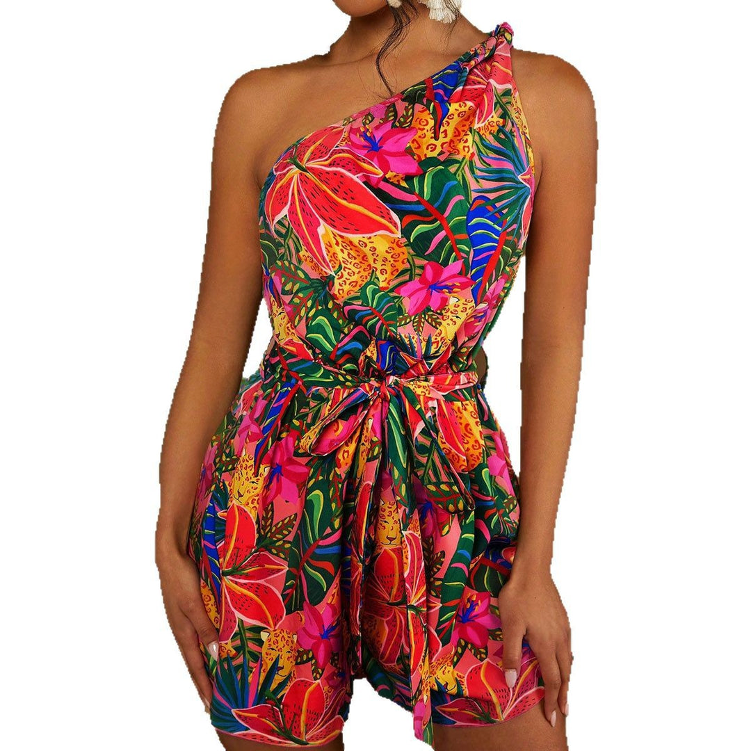 Dame En skulder playsuit med blomsterprint og talje bælte Skovae