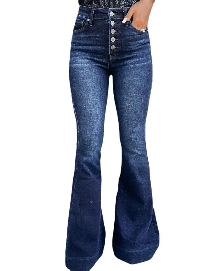 Dame Flared Jeans med høj talje og knaplukninger Stilla