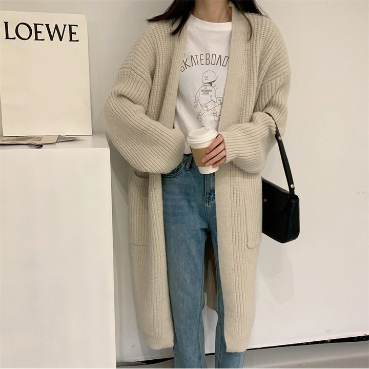 Kvinders Plus Size Strikket Cardigan med Casual Skæring og Lommer Stilla