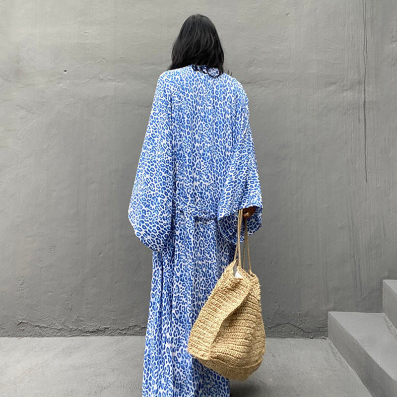 Dame elegant kaftan med dyremønster og brede ærmer Stilla