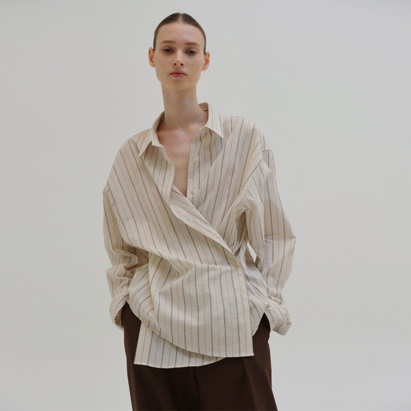 Dame Oversize Skjortebluse med fine striber Stilla