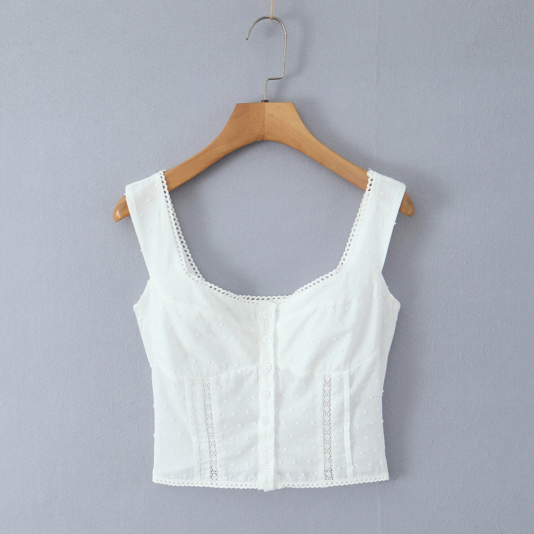 Dame Cropped Top med elegante knapper og tidløs spidselastik Stilla