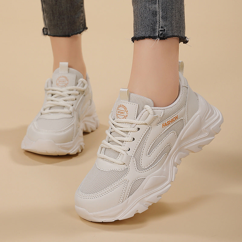 Dame nan voluminøs Plateau-lifestyle-sneaker med mesh- og kunstlædermix, polstret hæl og profileret dæmpningssokkel Skovae