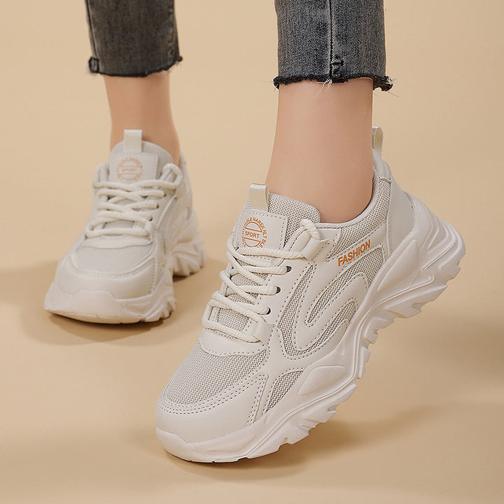 Dame nan voluminøs Plateau-lifestyle-sneaker med mesh- og kunstlædermix, polstret hæl og profileret dæmpningssokkel Skovae