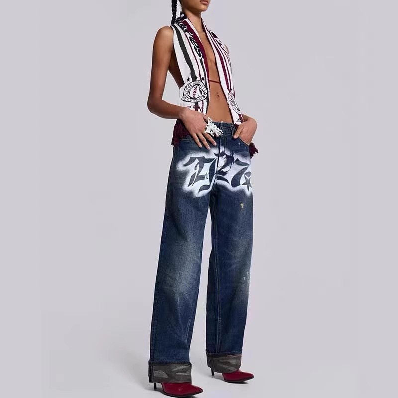 Dame Grafik Distressed Bred-Ben Jeans Stilla