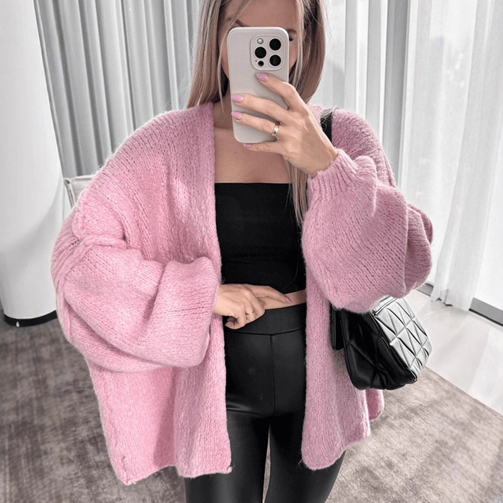 Dame afslappet strikket cardigan med oversized pasform og voluminøse ærmer Stilla