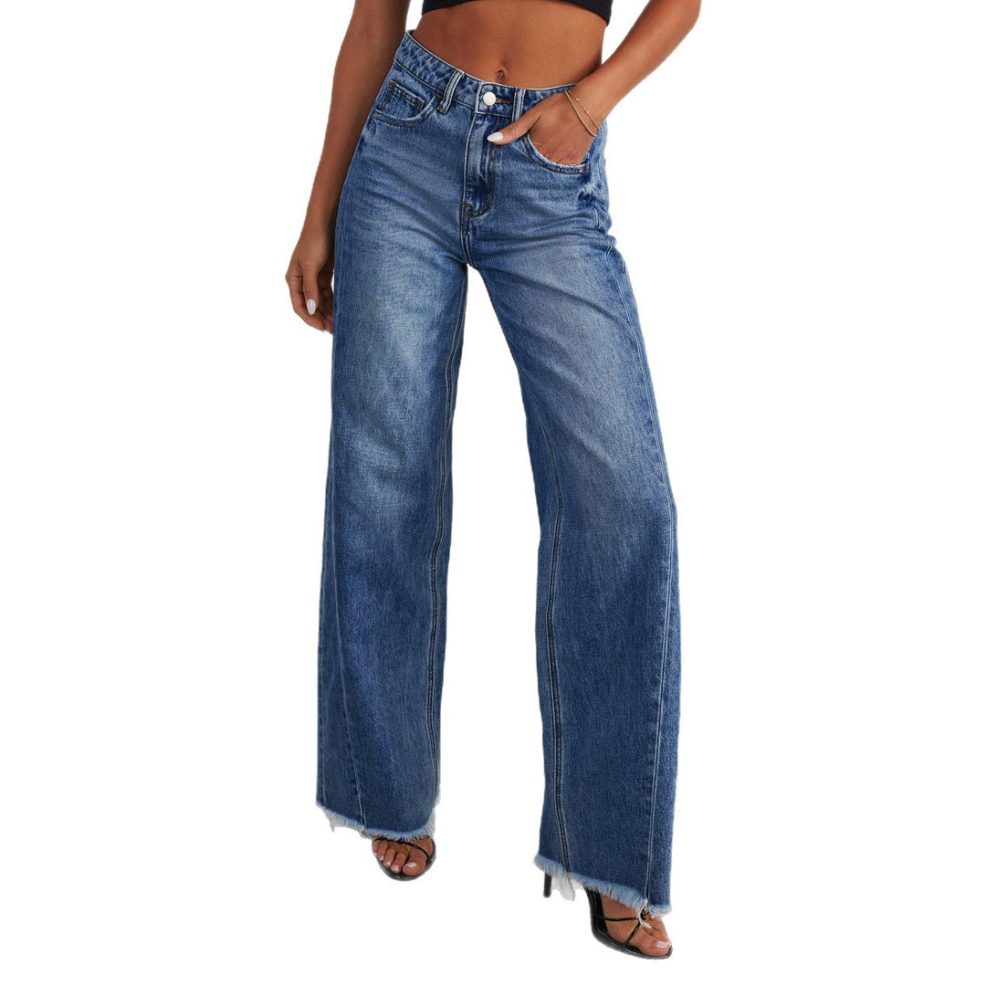 Kvinder's vidde denim jeans med frynset kant Stilla