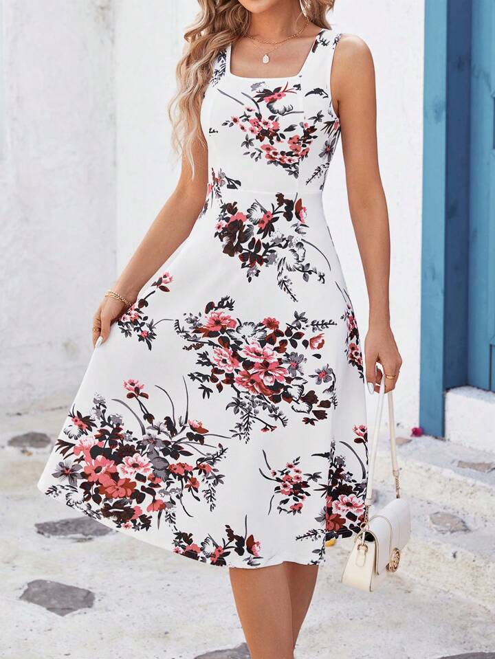 Dame Blomster Fit-and-Flare Midi Kjole Stilla