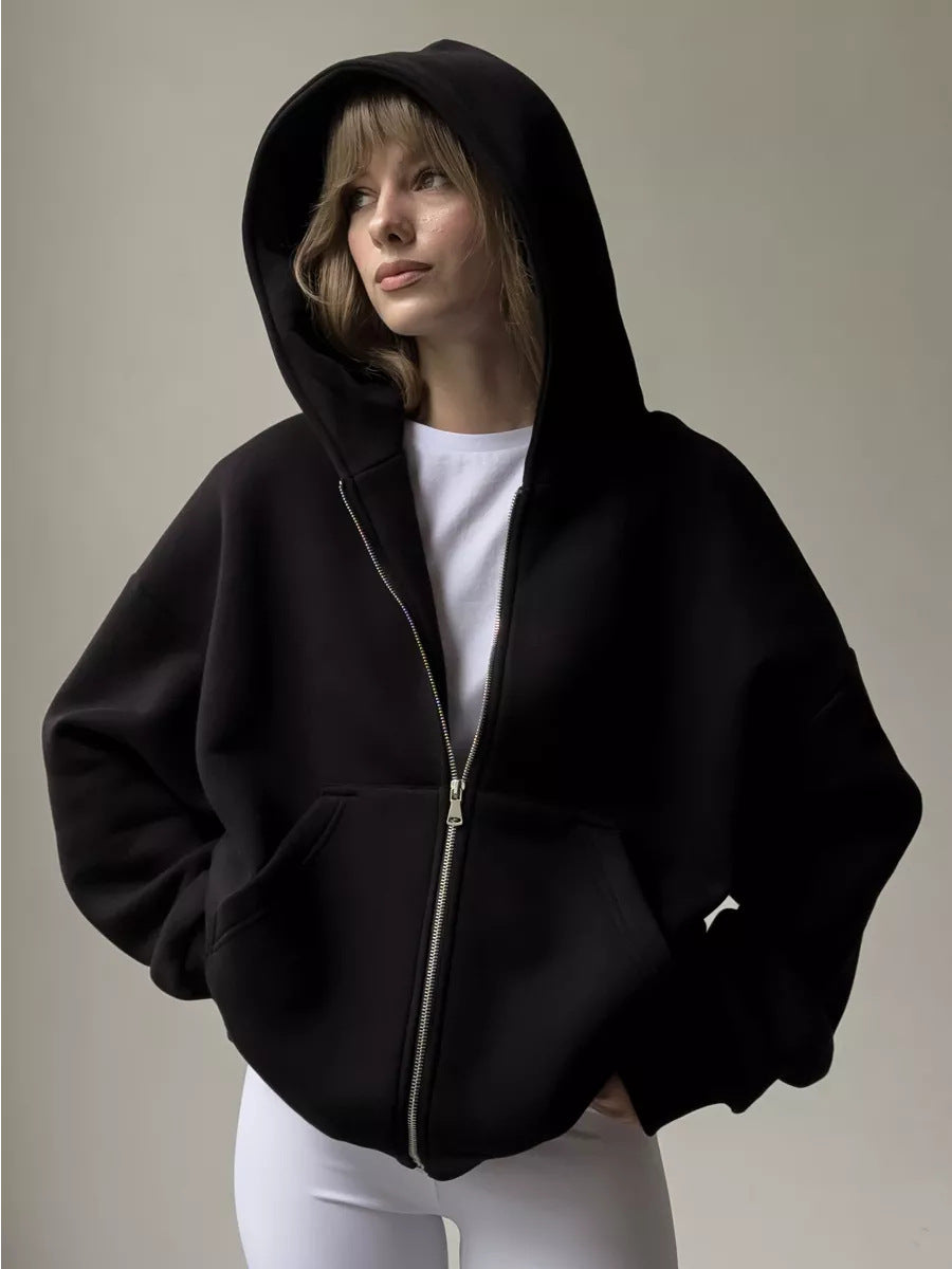 Kvinders Oversized Hættetrøje med Lynlås og Store Lommer Skovae