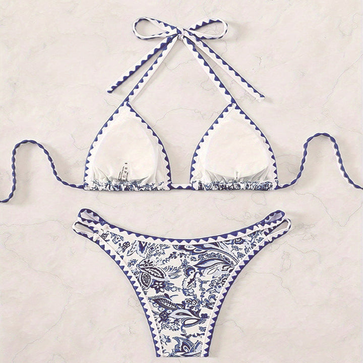 Dame triangel-bikini-sæt med justerbare stropper og blomsterdesign Stilla