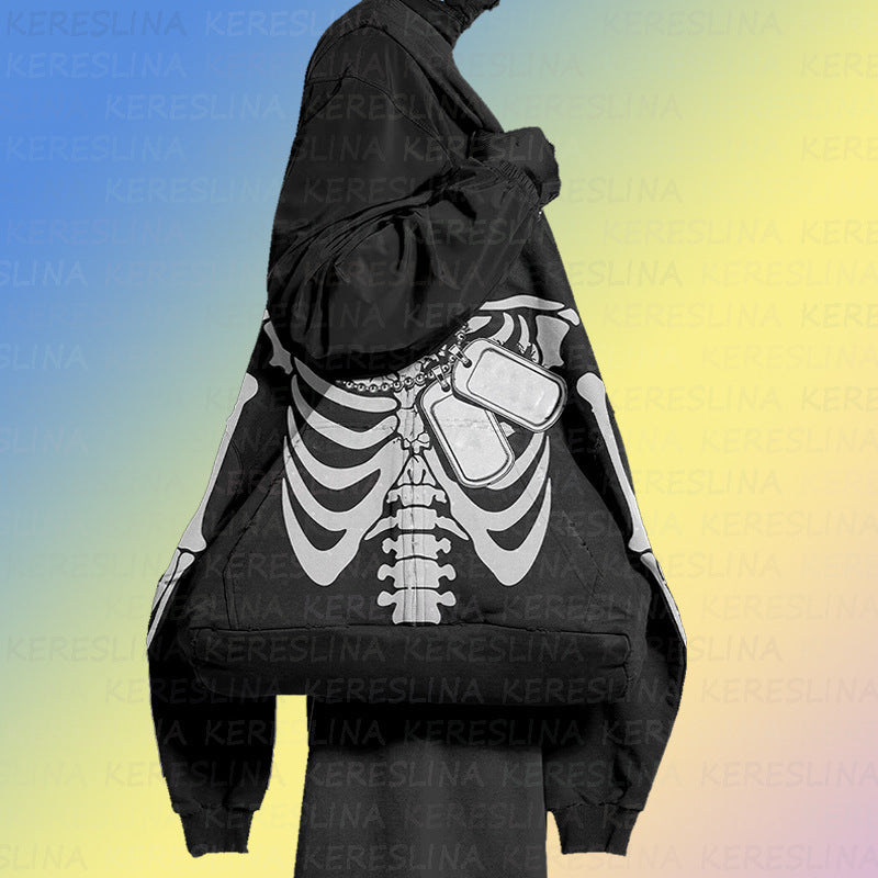 Dame hoodie med kreativt skeletdesign og kvalitetsmateriale Stilla