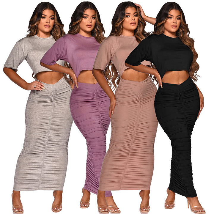 Dame tæt siddende sæt med cropped top og skinnende maxi-nederdel Stilla
