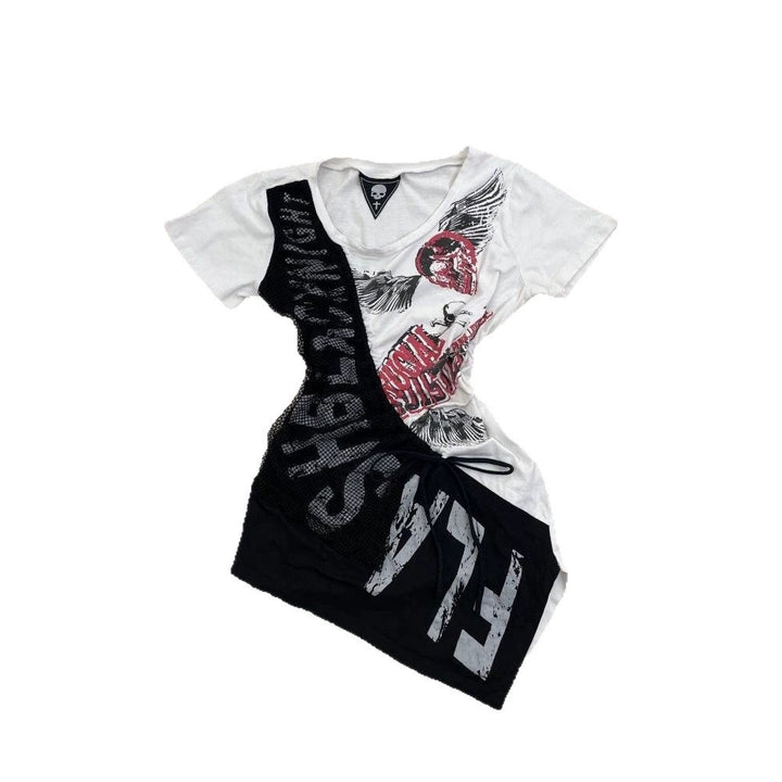 Dame afslappet T-shirt med unikt grafikdesign og sporty mesh-indlæg Skovae