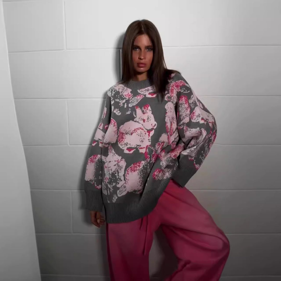 Kvinders hyggelige sweatshirt med trendy blomstermotiv Stilla