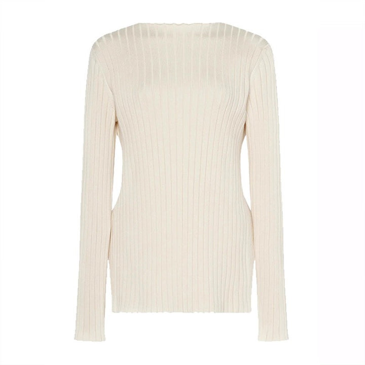 Dame højtskåret strikpullover med fint ribmønster og elegante ærmer Stilla