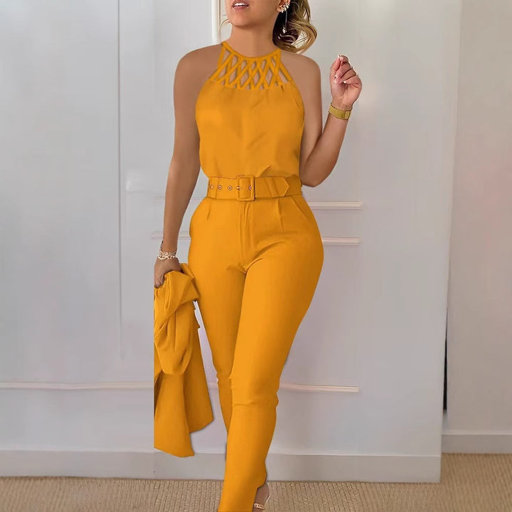 Dame Elegant Jumpsuit med chic bælte og raffineret cut-out Skovae
