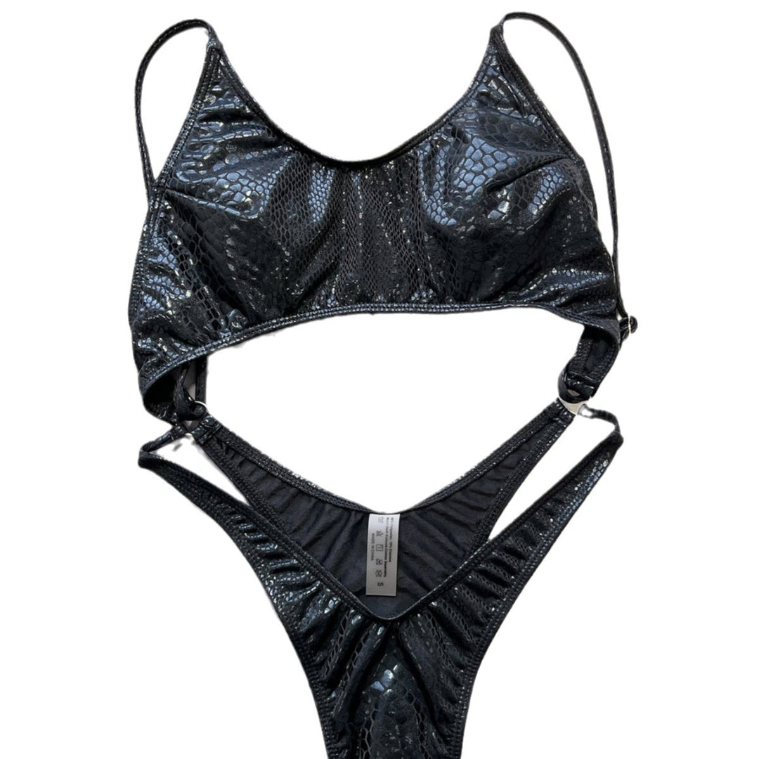 Dame Cut-Out Bikini med skinnende slange mønster og justerbare stropper Stilla