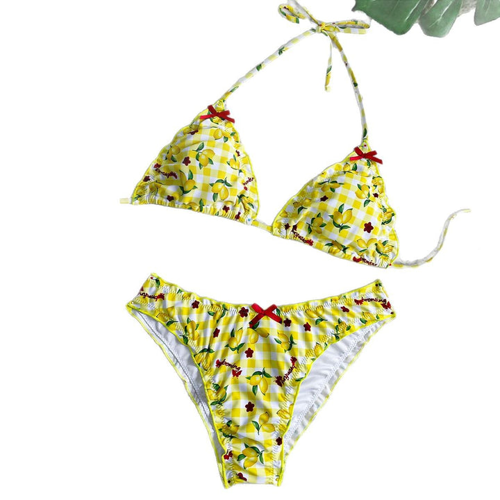 Dame triangel bikini med frisk ternet mønster og kontrasterende sløjfer Skovae