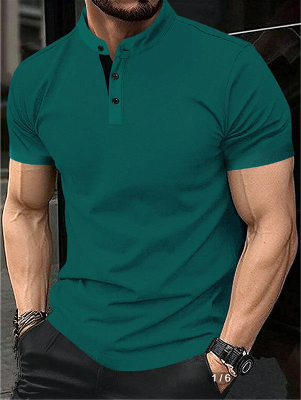 Herren poloshirt med moderne ståkrave og kontrasterende knapper Stilla