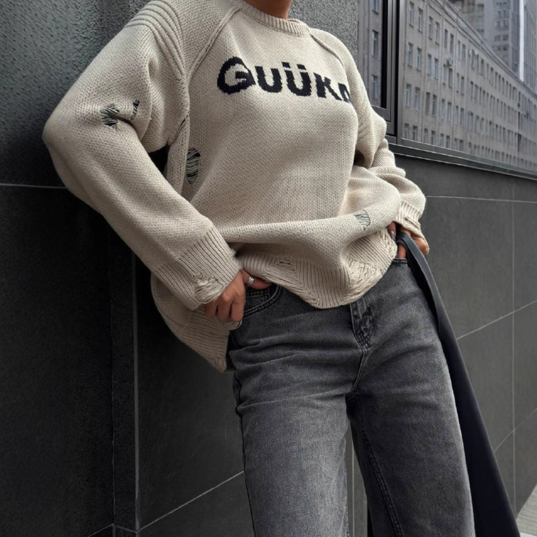 Kvinders Urban Oversized Sweater med Kreativ Skrift og Casual Design Stilla