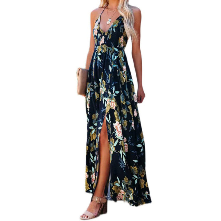 Dame Floral Halsbånd Maxi Kjole med Sidet slit Stilla