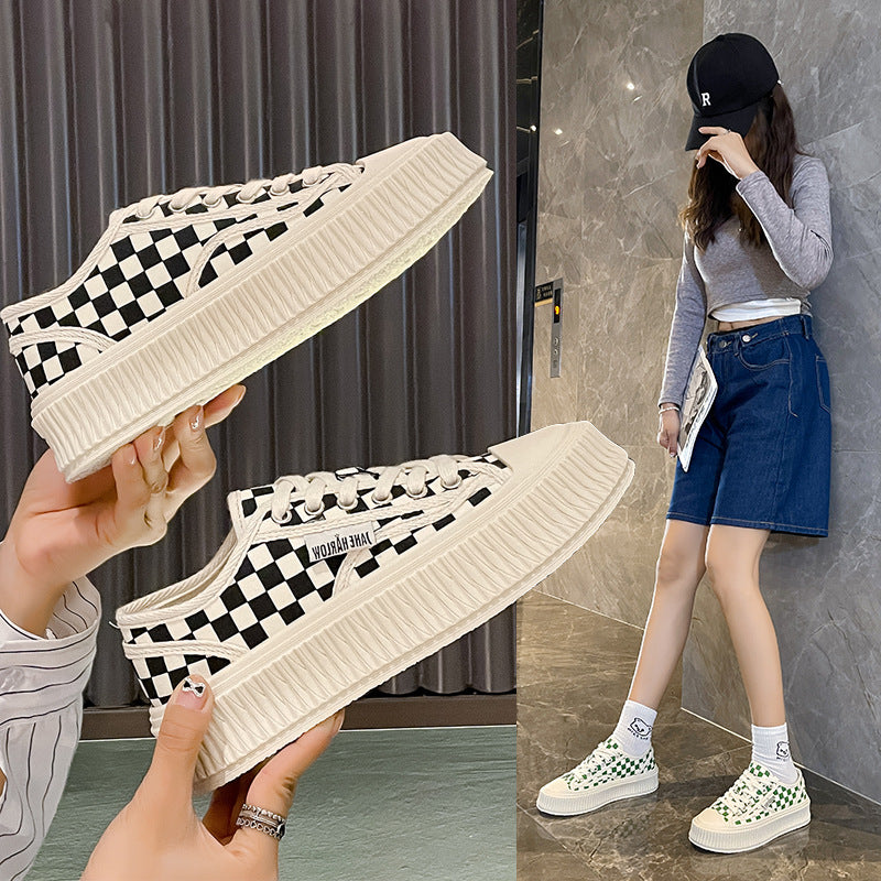 Dame Chunky Plateau Sneakers med ternet mønster og polstret sål Stilla