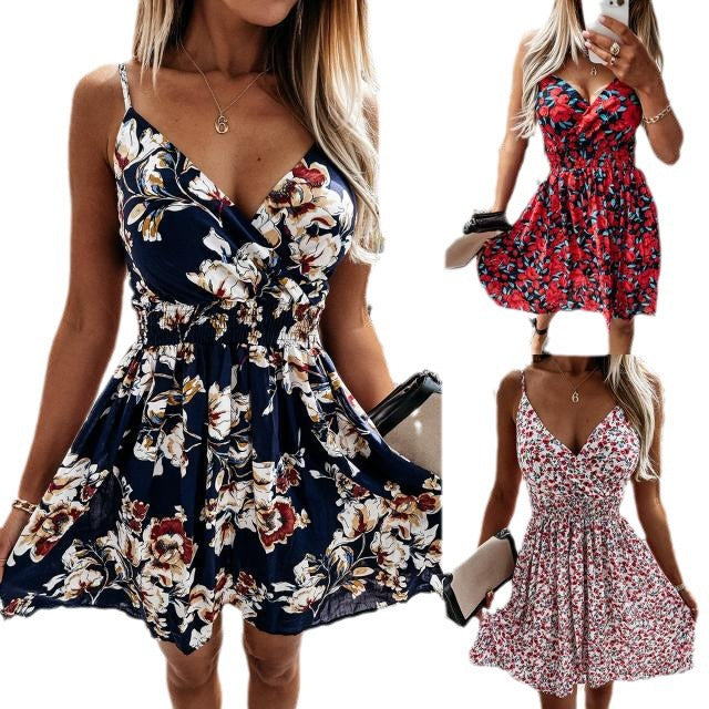 Dame Blomster Smocked A-Linje Kjole Stilla