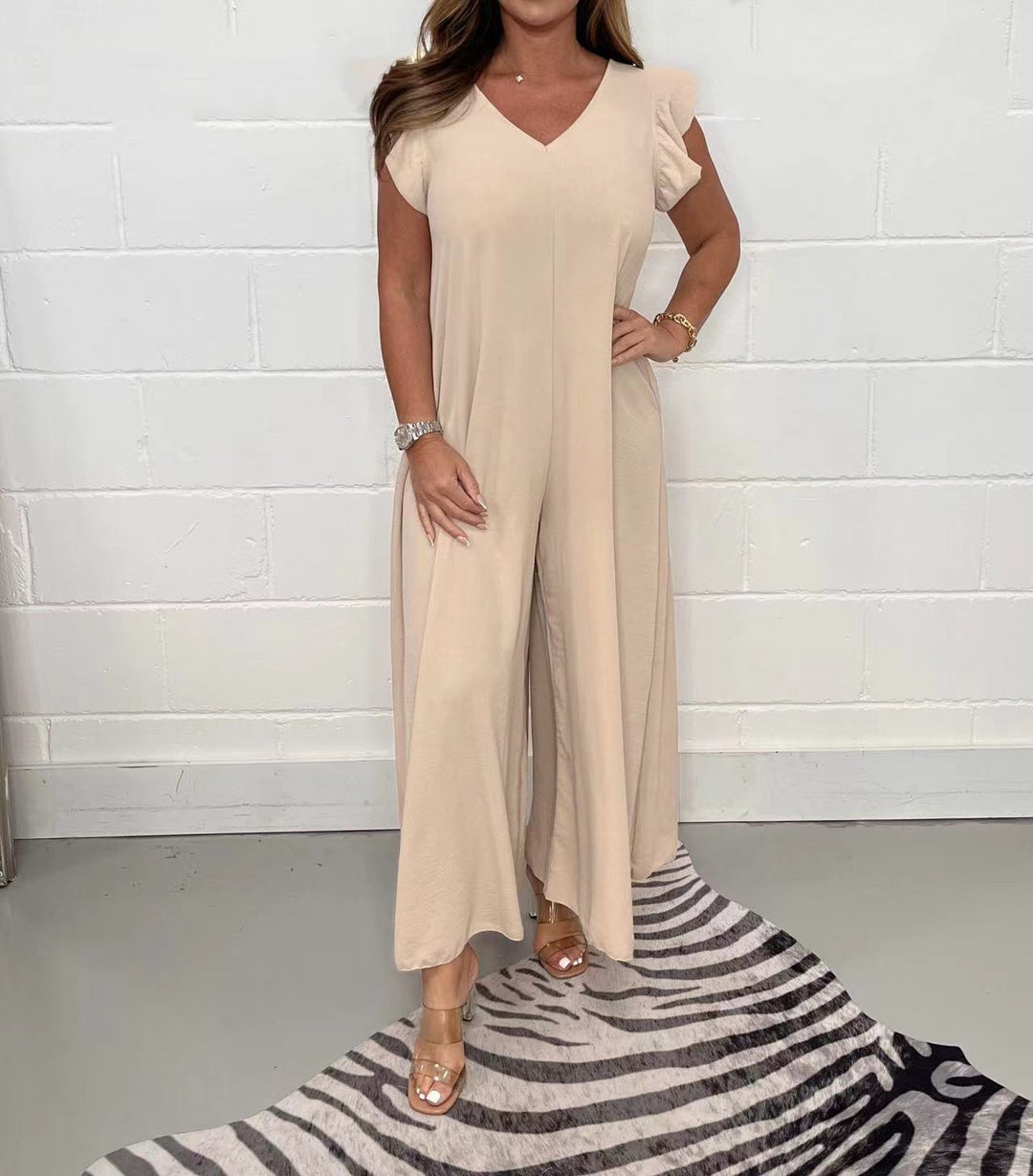 Dame Elegant Jumpsuit med brede ben og V-udskæring Stilla