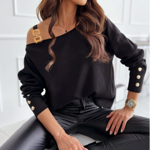Dame Off-Shoulder Pullover med dekorativt bælte Stilla