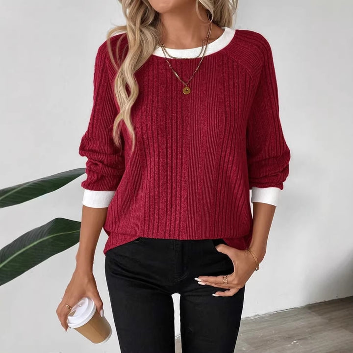Damer casual sweater med optimal rib strikdesign og kontrasterende kant Stilla