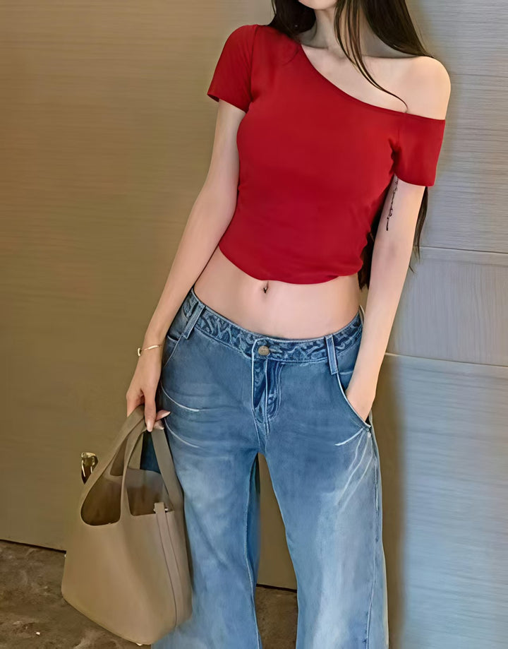 Dame afslappet Crop-Top i Off-Shoulder stil Skovae