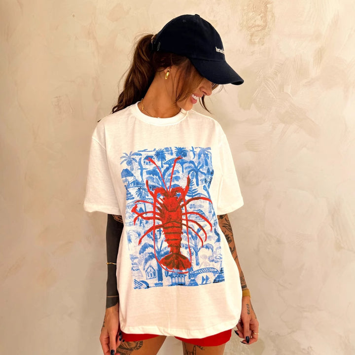 Dame T-shirt med kunstnerisk motiv i vintage-stil Skovae